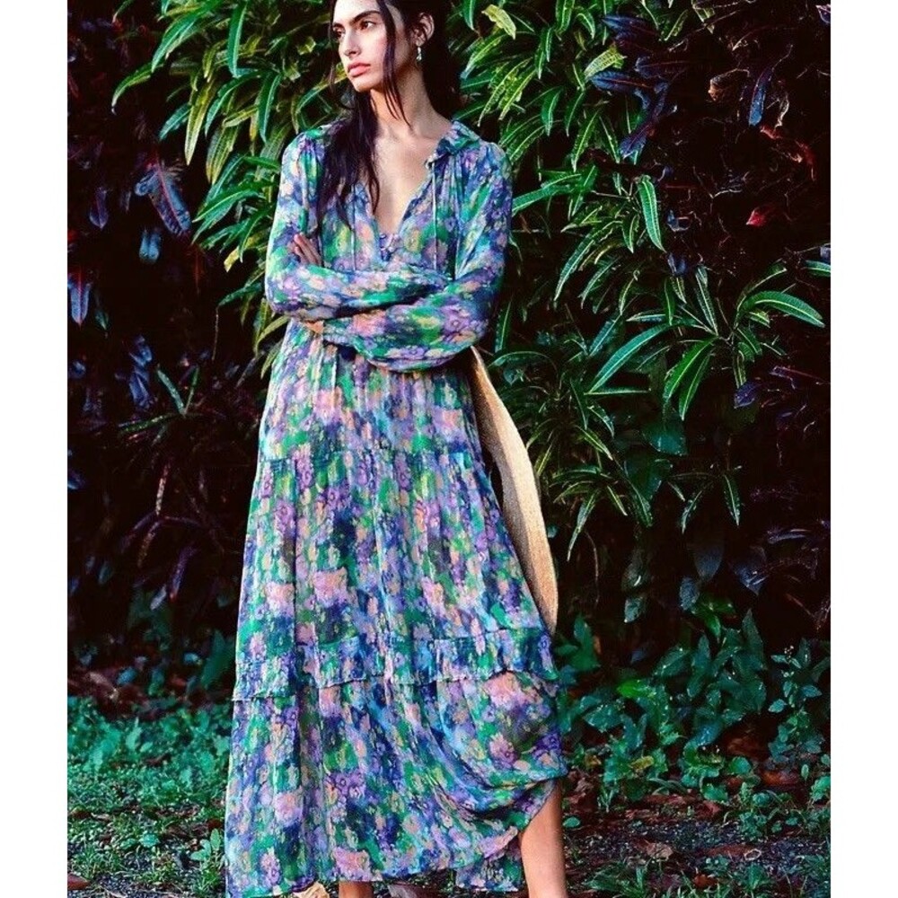Anthropologie The Marais Chiffon Maxi Dress Florals XS NWT